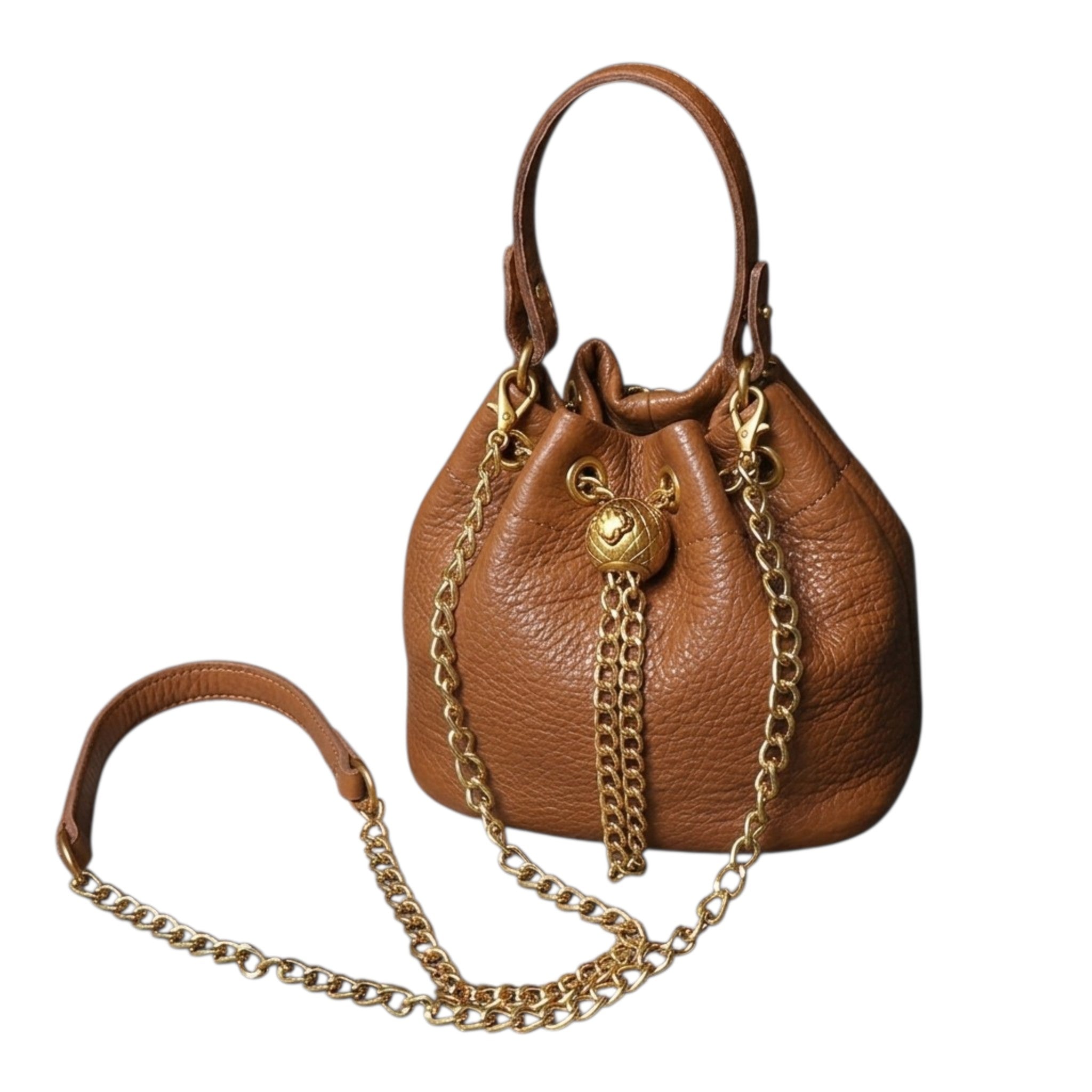 Luna Vintage Genuine Leather Bucket Bag – Handmade Top Layer Cowhide Shoulder Bag