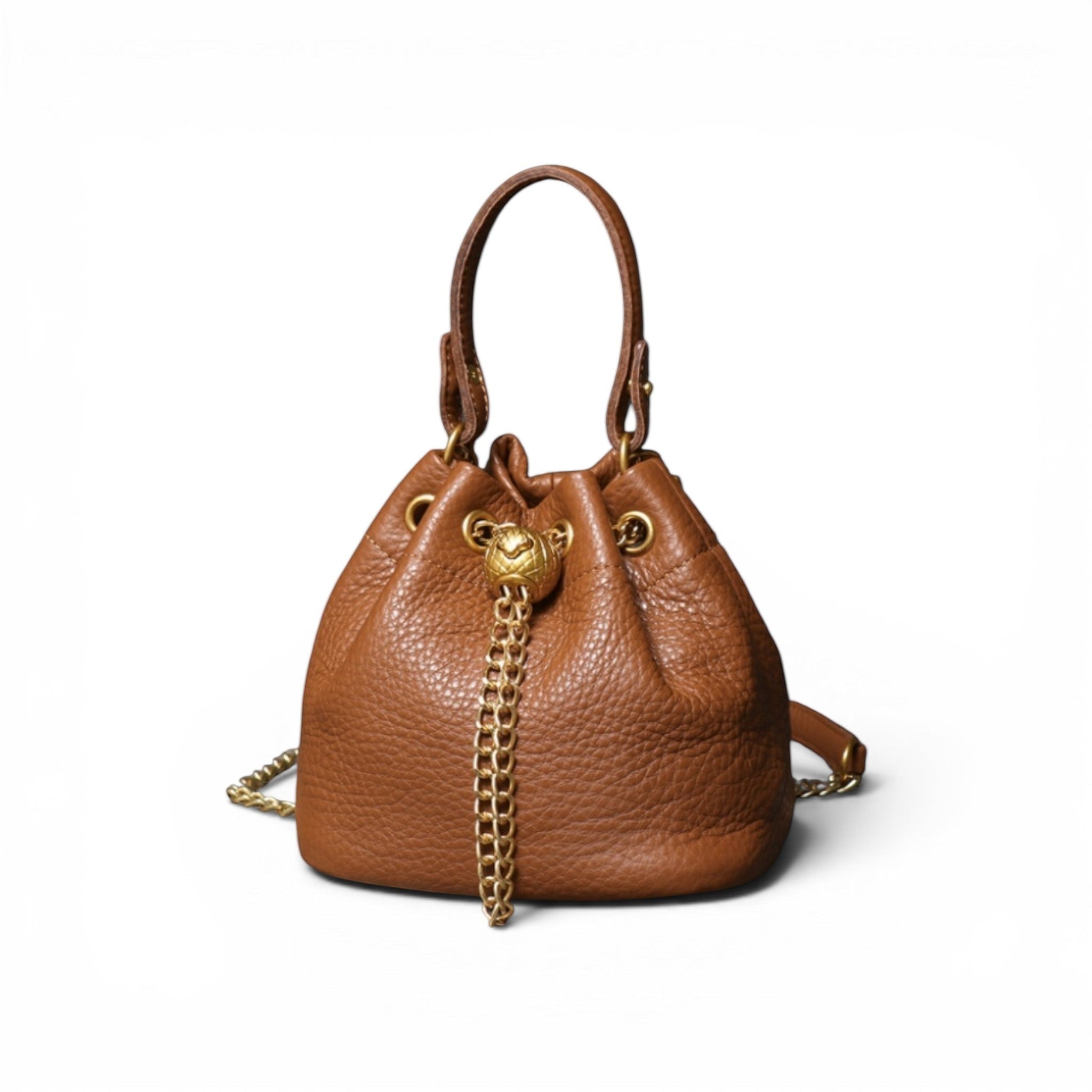 Luna Vintage Genuine Leather Bucket Bag – Handmade Top Layer Cowhide Shoulder Bag