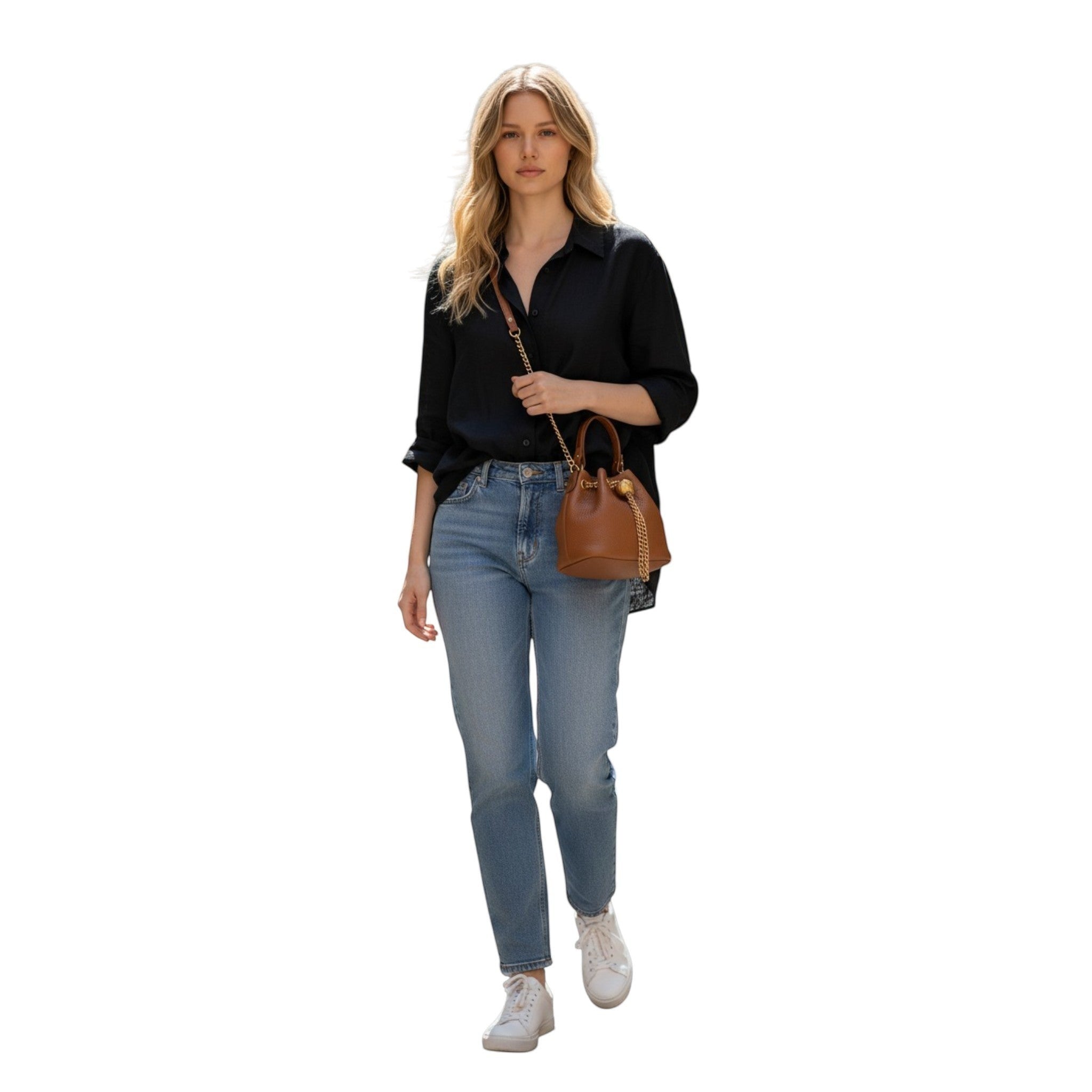 Leather Drawstring Bucket Bag With Chain Detail