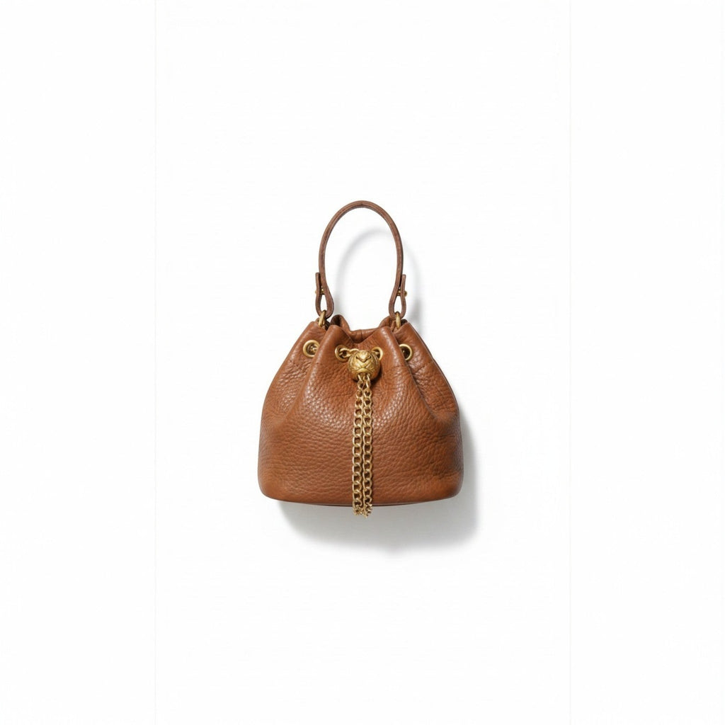 Leather Drawstring Bucket Bag With Chain Detail