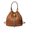 Leather Drawstring Bucket Bag With Chain Detail