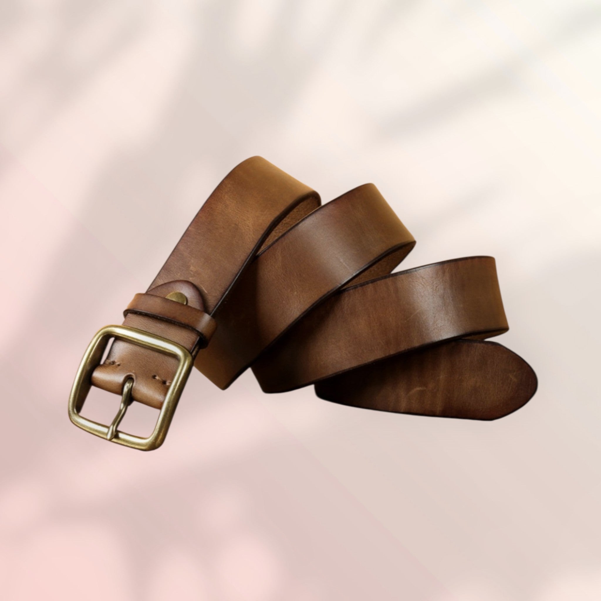 Premium Genuine Leather Belt for Men – Vintage Brass Buckle