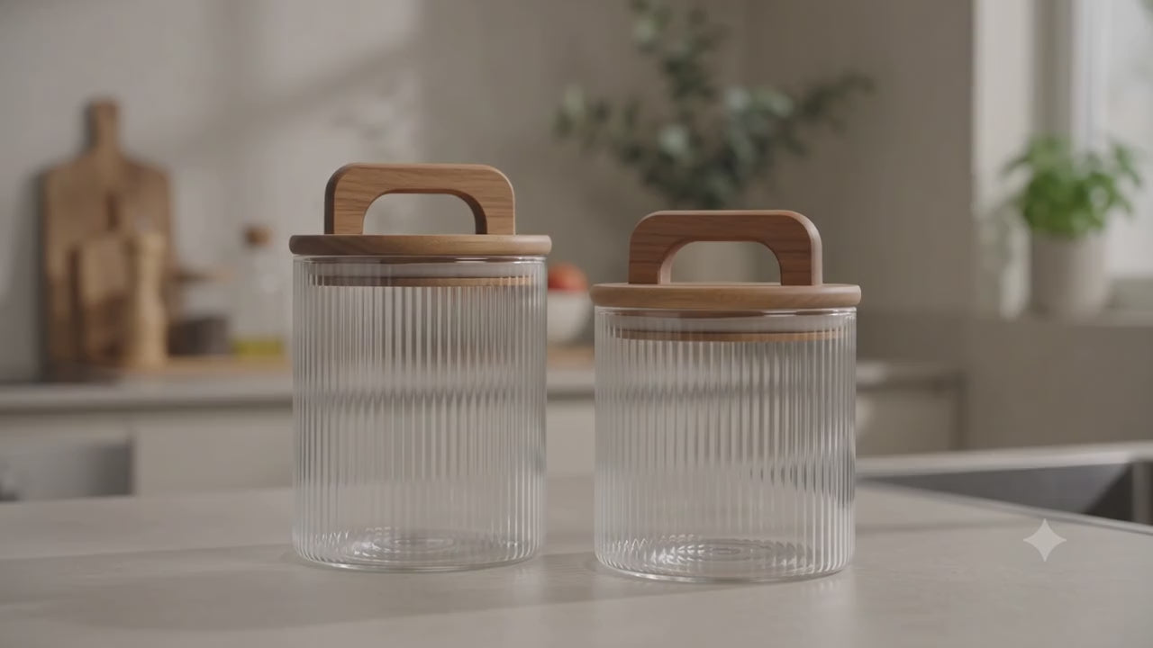 Set of 2 Glass Storage Jars 600ml with Acacia Lid
