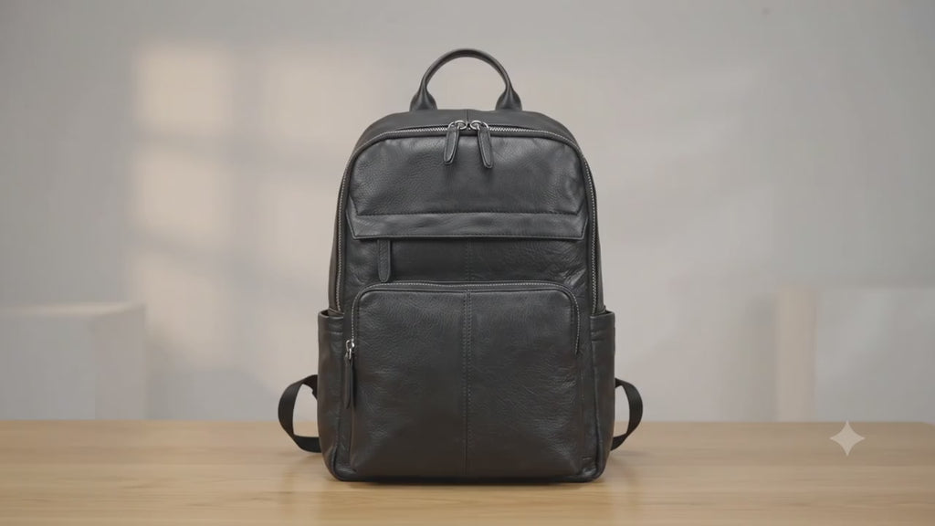 Premium Black Leather Backpack - Large Travel & Business Bag