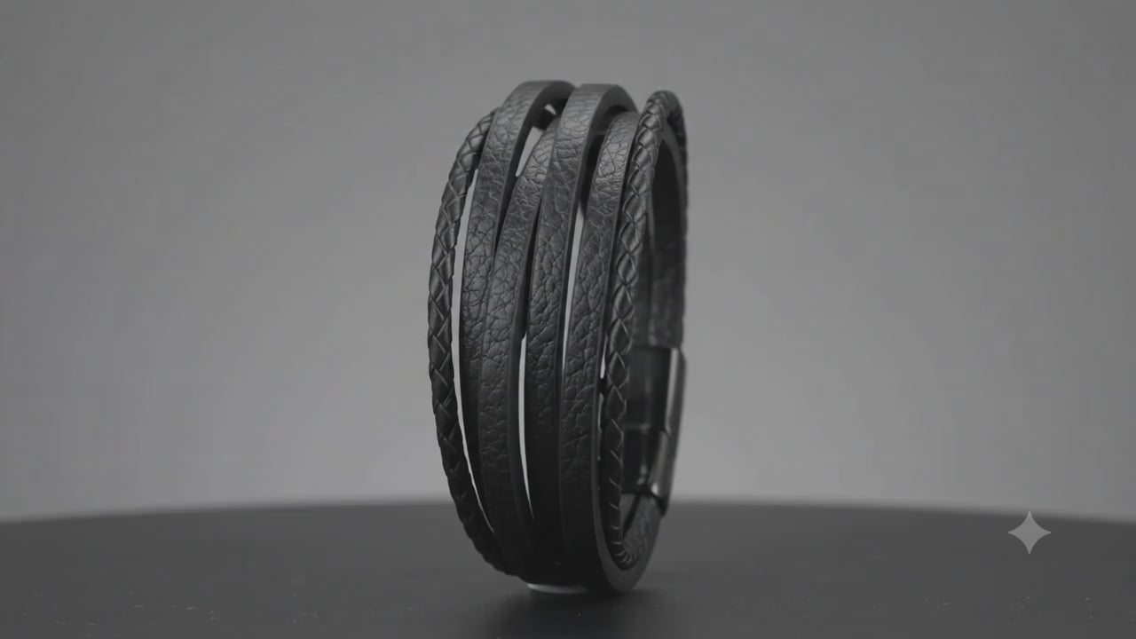 Genuine Leather Braided Wrap Bracelet 21cm