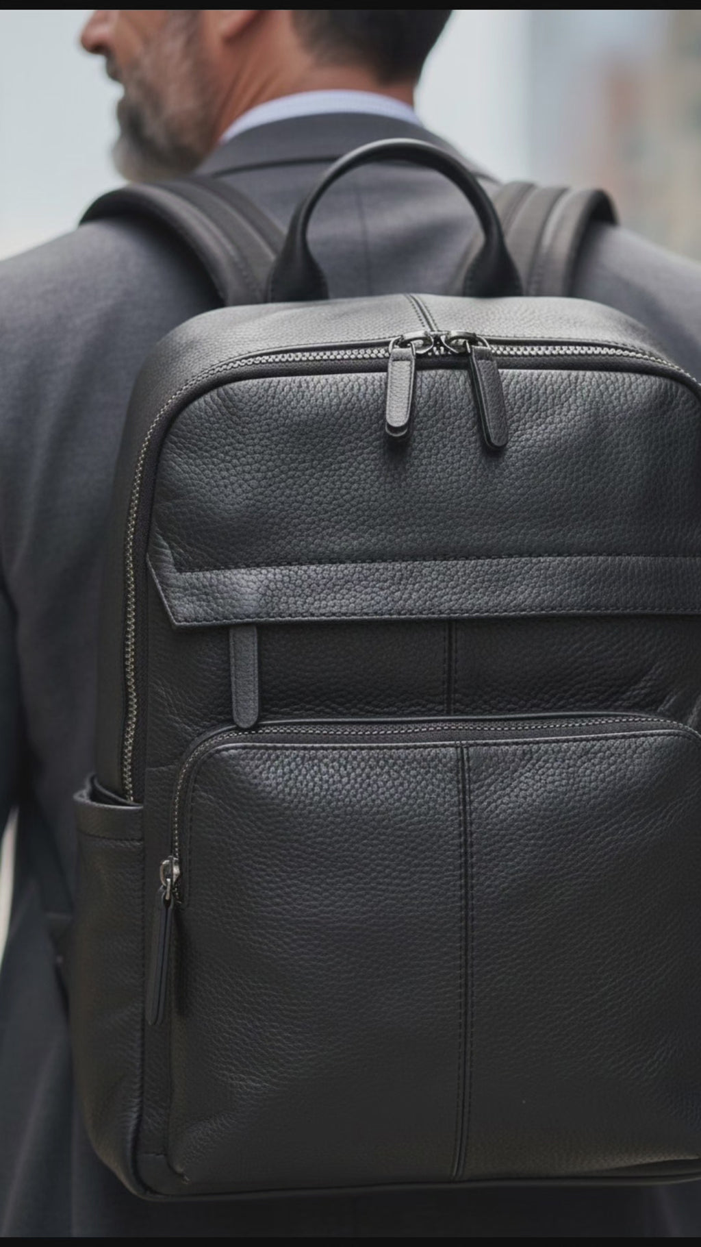 Premium Black Leather Backpack - Large Travel & Business Bag