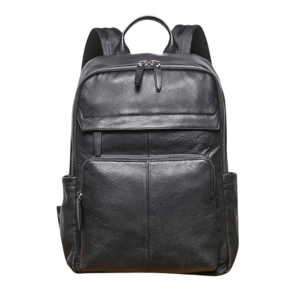Premium Black Leather Backpack - Large Travel & Business Bag
