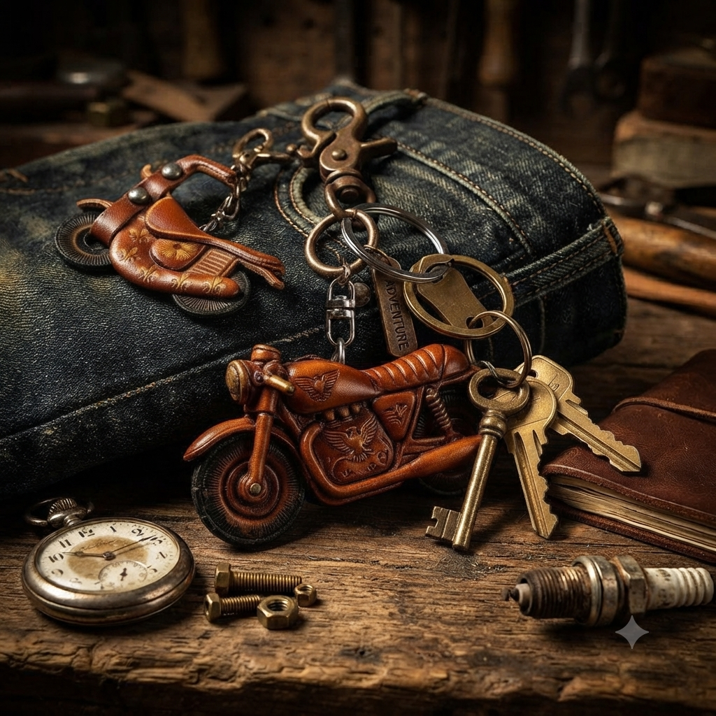 3D Leather Motorcycle Keychain
