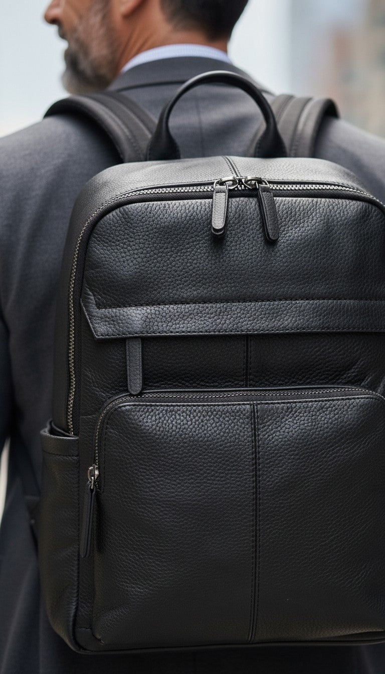 Premium Black Leather Backpack - Large Travel & Business Bag
