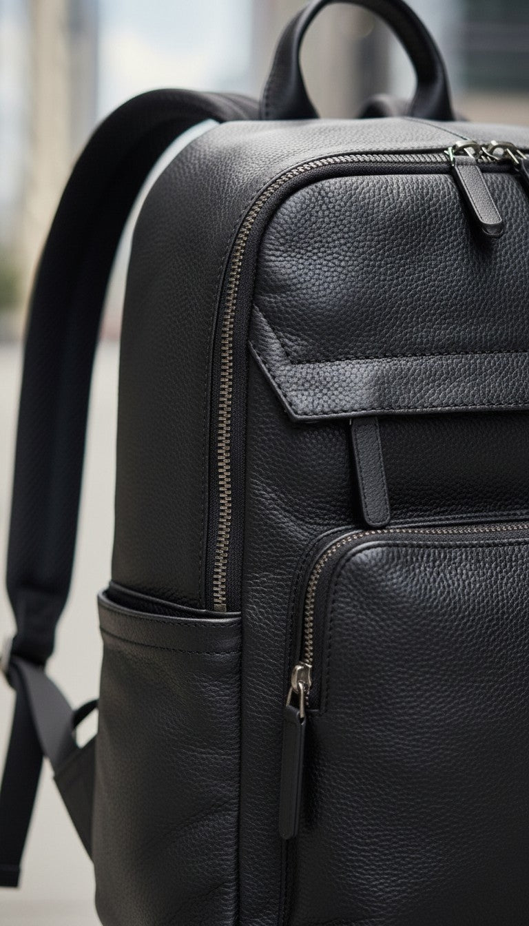 Premium Black Leather Backpack - Large Travel & Business Bag