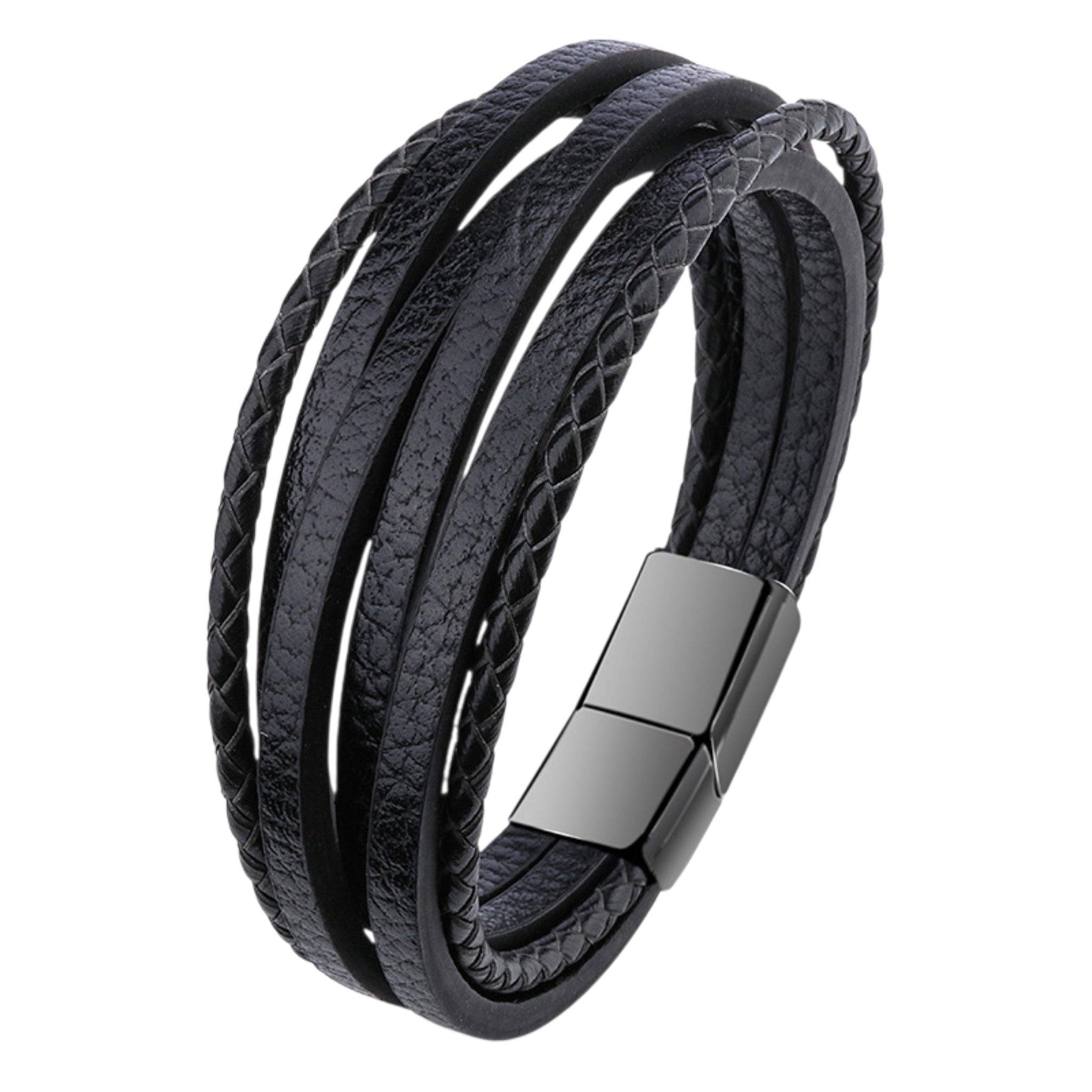 Genuine Leather Braided Wrap Bracelet 21cm