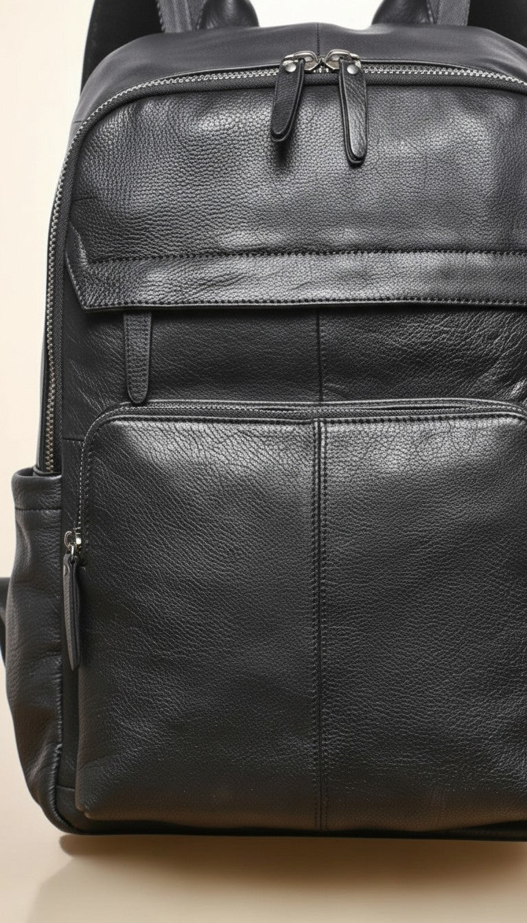 Premium Black Leather Backpack - Large Travel & Business Bag