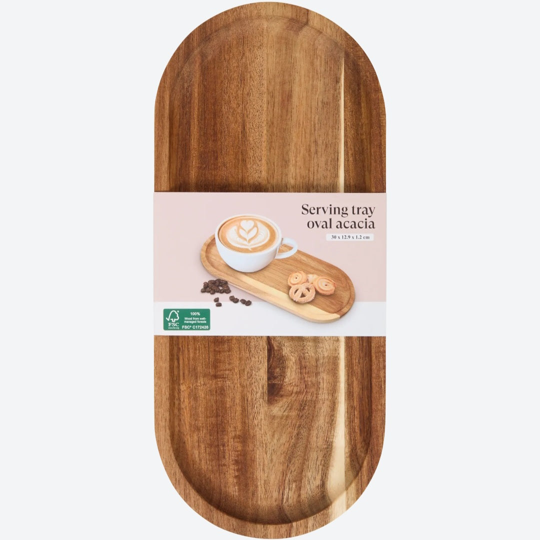 Set of 3 Oval Acacia Wood Trays. 30×12.9×1.2cm