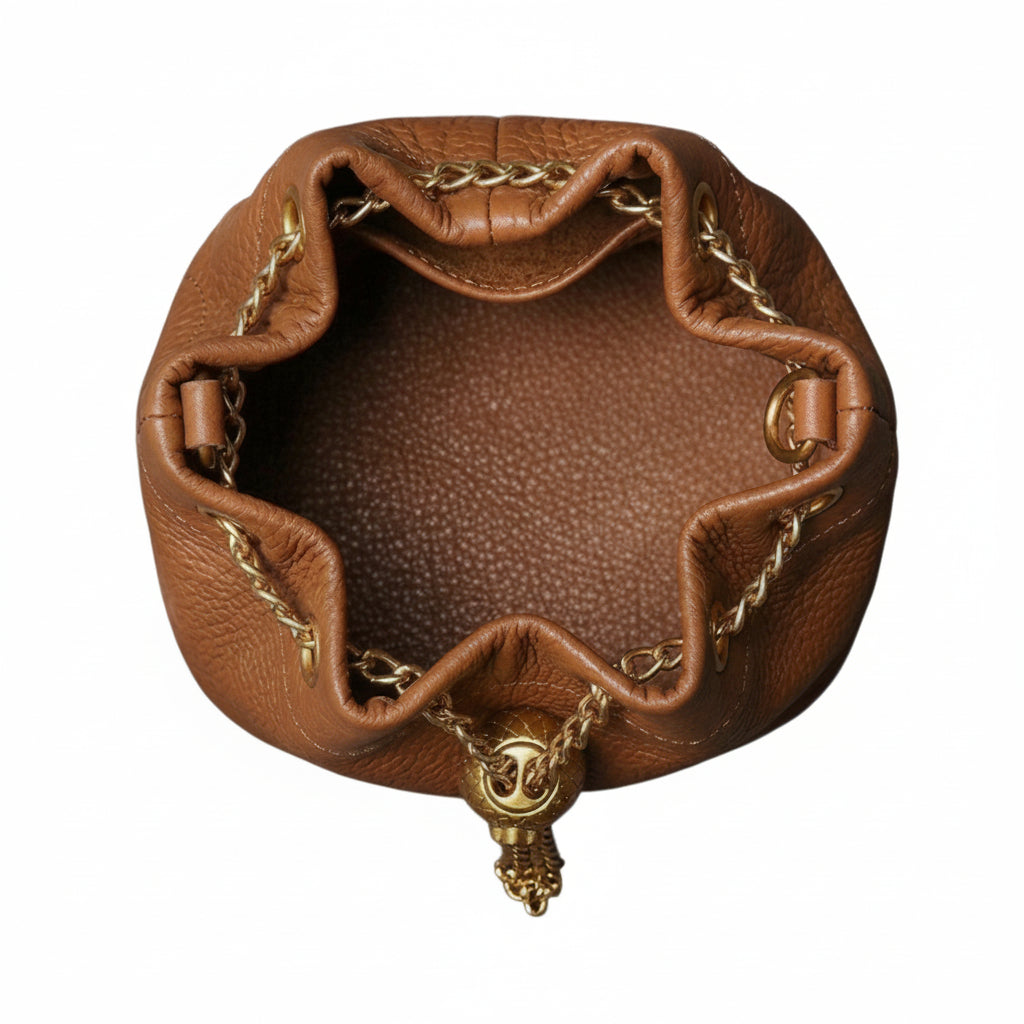 Luna Vintage Genuine Leather Bucket Bag – Handmade Top Layer Cowhide Shoulder Bag
