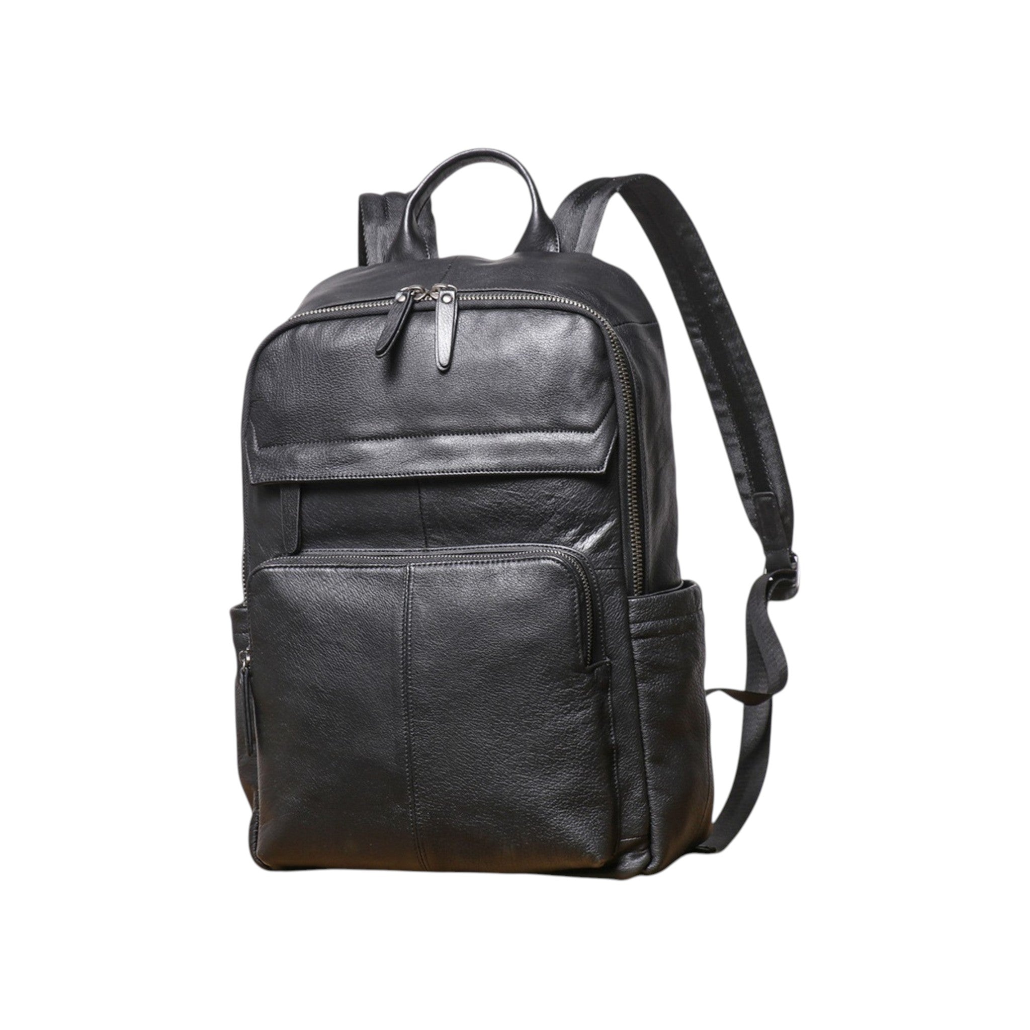 Premium Black Leather Backpack - Large Travel & Business Bag