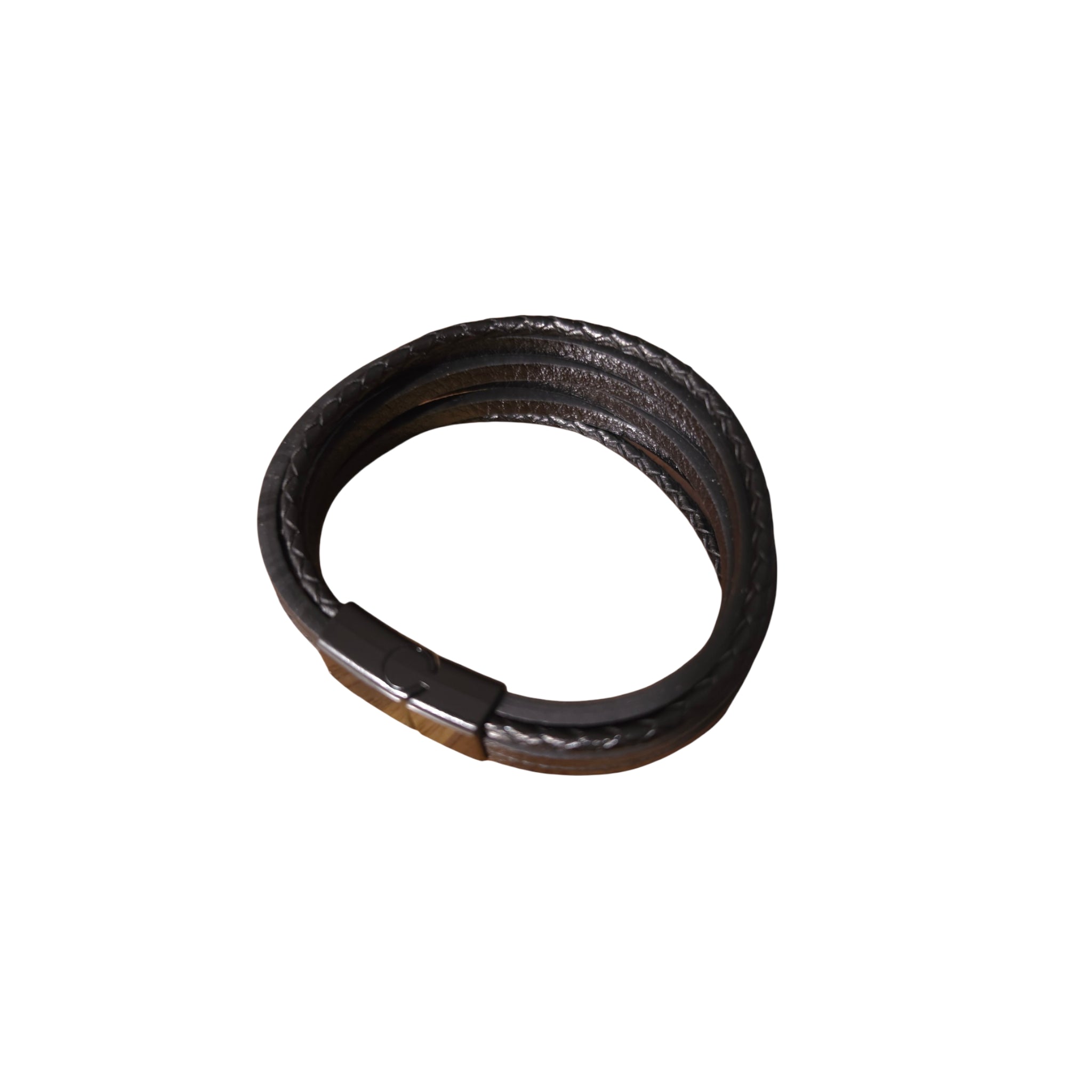 Genuine Leather Braided Wrap Bracelet 21cm