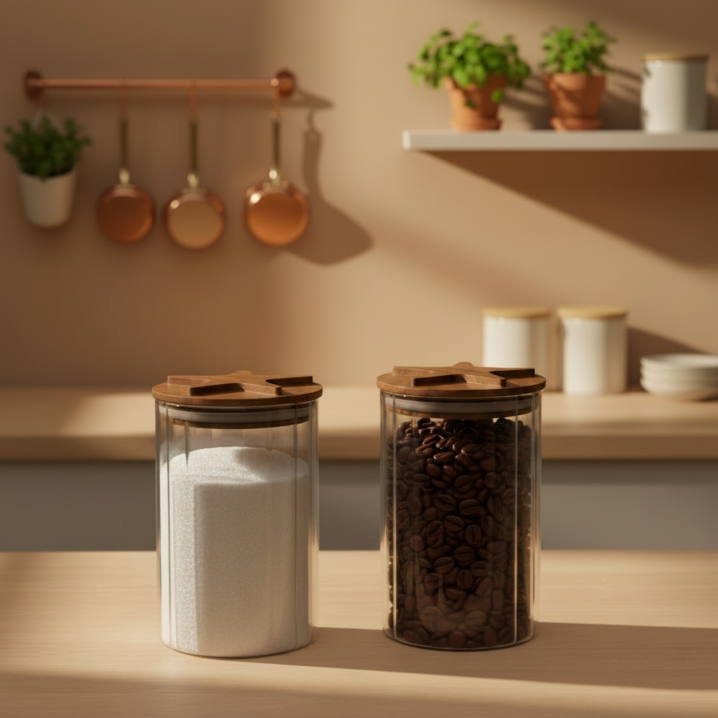 2 Glass jar with wooden lid
