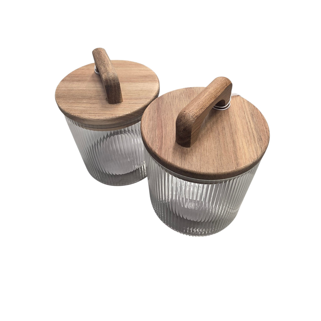 Set of 2 Glass Storage Jars 600ml with Acacia Lid