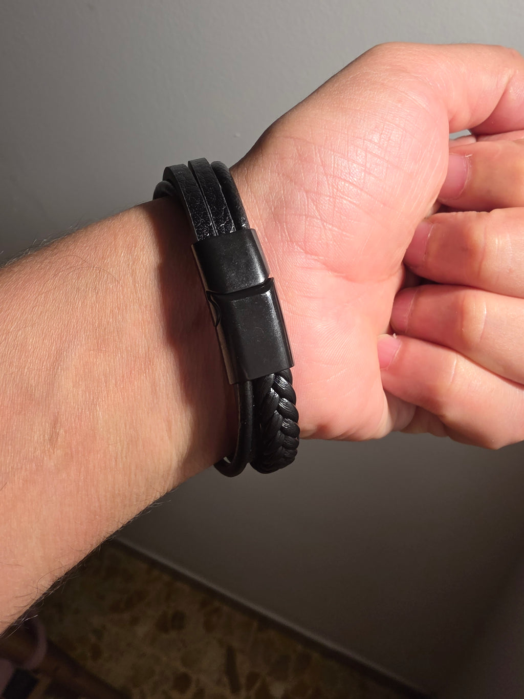 Unisex Genuine Leather Multi-Strand Braided Wrap Bracelet – Black 21 cm Casual Wristband