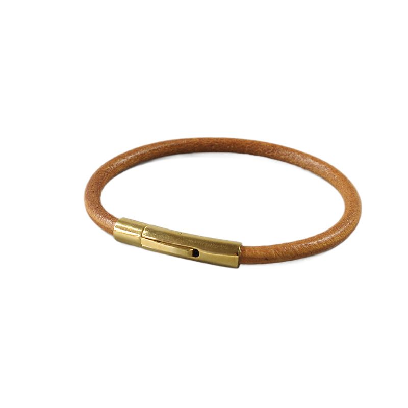 Velmoro Minimalist Genuine Leather Bracelet – Personalized Leather Wristband with Gold-Tone Clasp