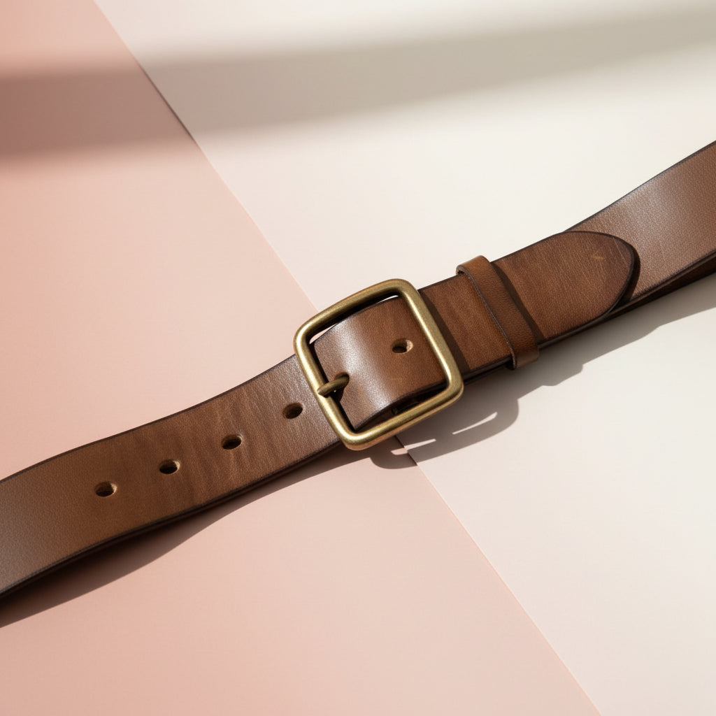 Premium Genuine Leather Belt for Men – Vintage Brass Buckle