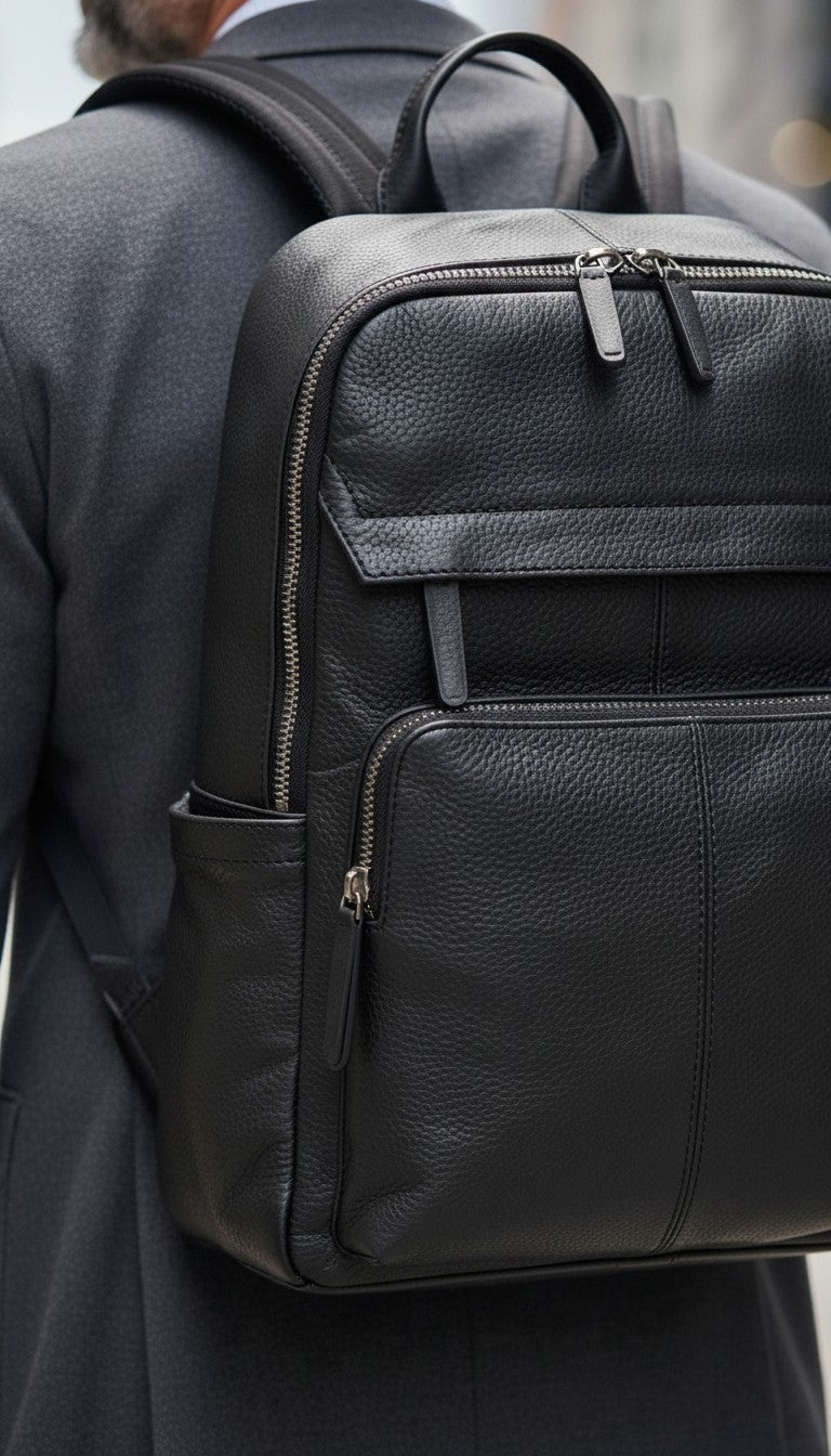 Premium Black Leather Backpack - Large Travel & Business Bag