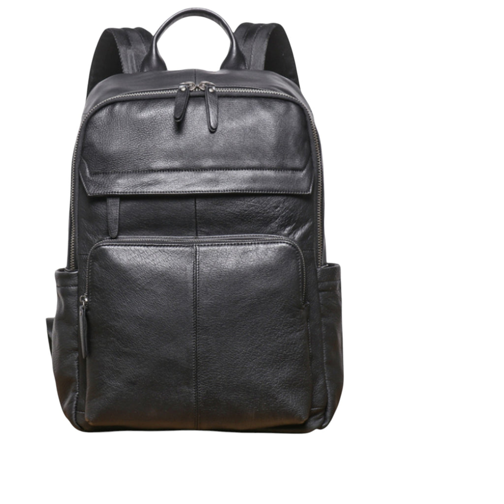 Premium Black Leather Backpack - Large Travel & Business Bag