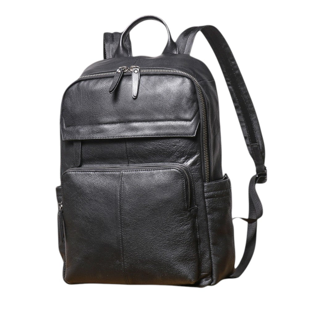 Premium Black Leather Backpack - Large Travel & Business Bag