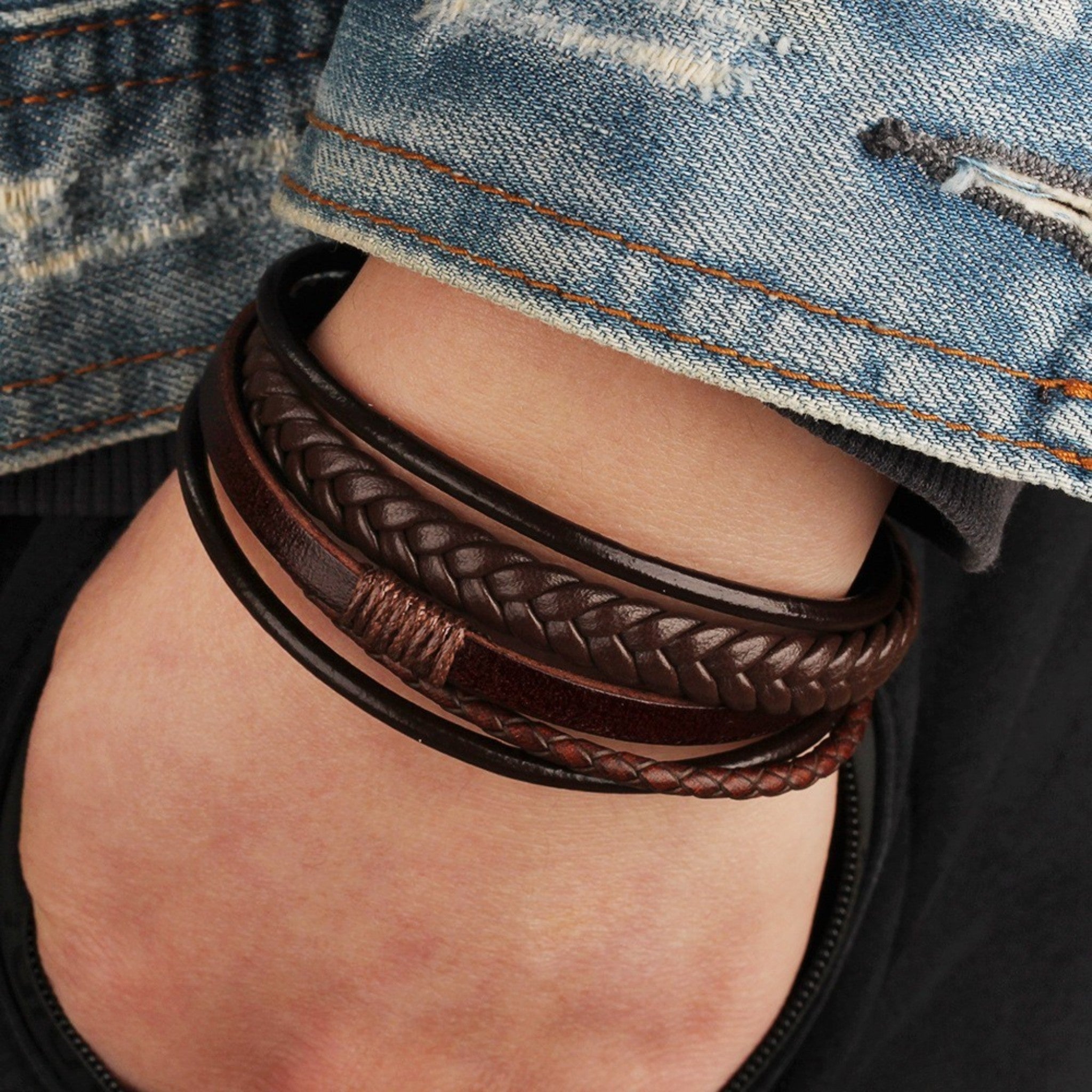 Handwoven Multi-Layer Braided Leather Bracelet with Magnetic Clasp - Unisex Vintage Ethnic Cuff