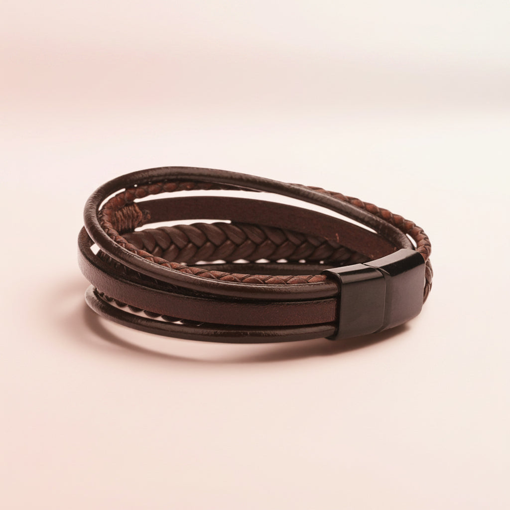 Handwoven Multi-Layer Braided Leather Bracelet with Magnetic Clasp - Unisex Vintage Ethnic Cuff