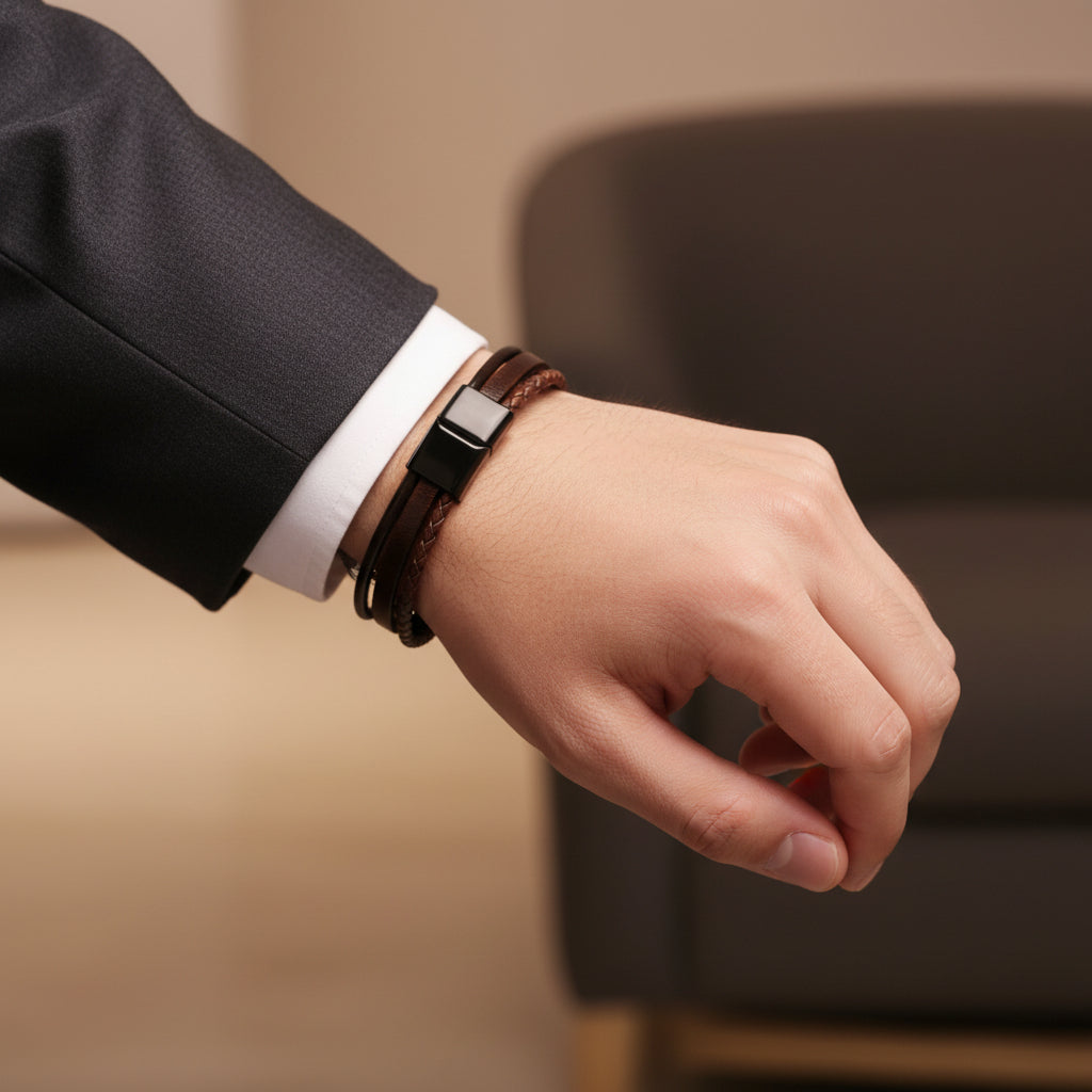 Handwoven Multi-Layer Braided Leather Bracelet with Magnetic Clasp - Unisex Vintage Ethnic Cuff