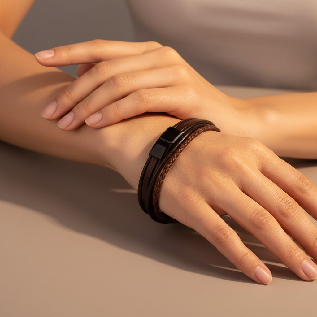 Handwoven Multi-Layer Braided Leather Bracelet with Magnetic Clasp - Unisex Vintage Ethnic Cuff