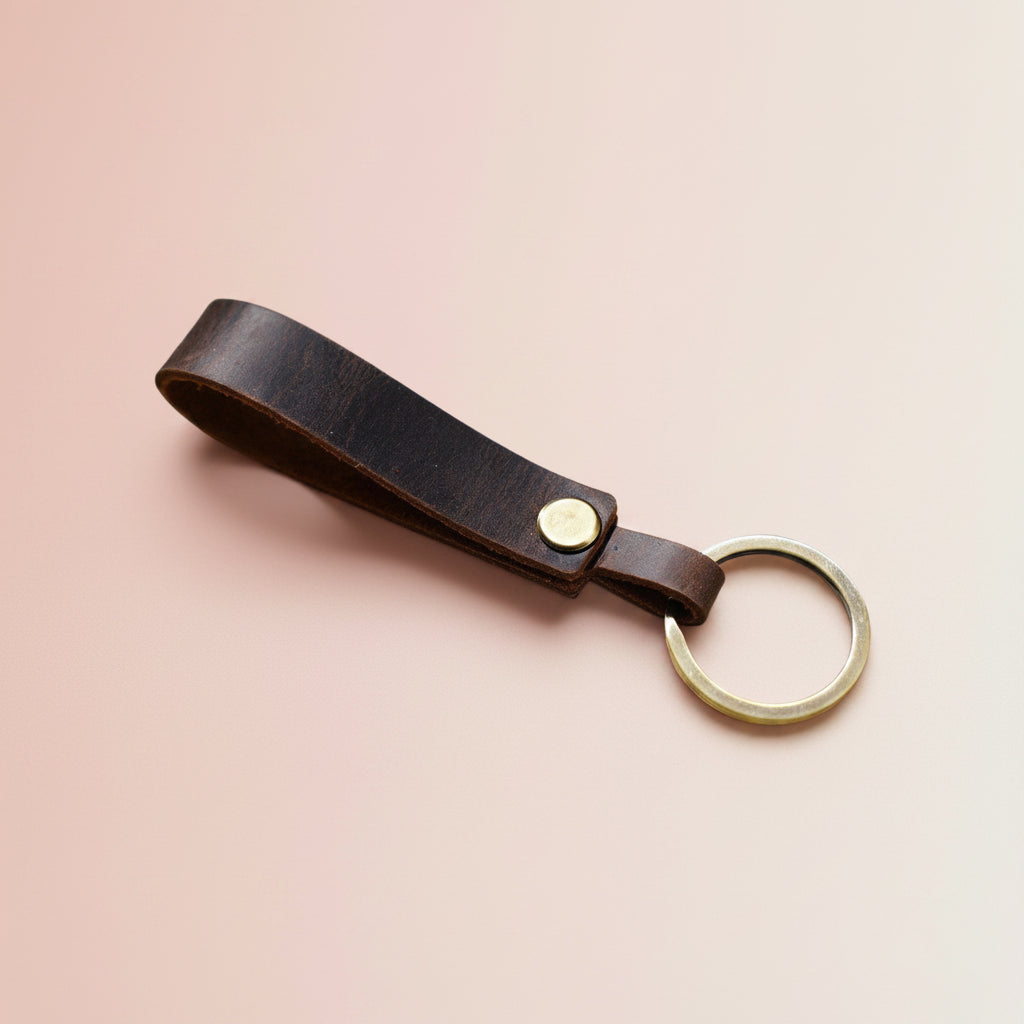 Personalized Leather Keychain - Custom Laser Engraved Vintage Keychain, First Layer Cowhide Key Ring, Handcrafted Leather Gift for Men and Women