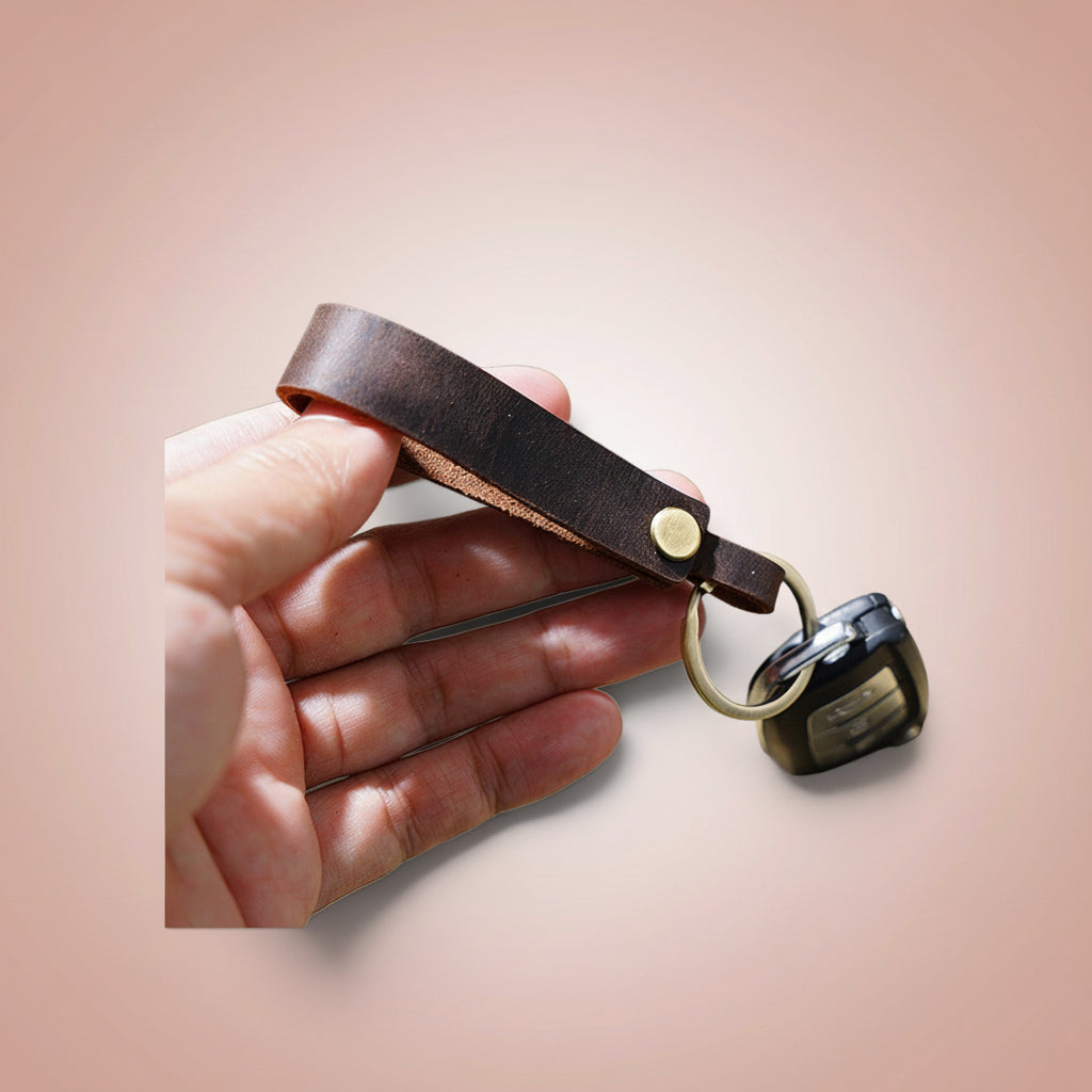Personalized Leather Keychain - Custom Laser Engraved Vintage Keychain, First Layer Cowhide Key Ring, Handcrafted Leather Gift for Men and Women